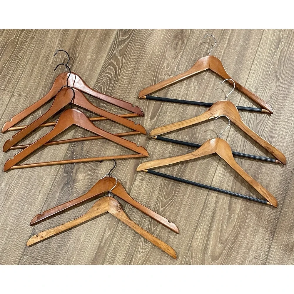 Vintage Lot 8 Wooden Suit Coat Hangers 6 Have Pants Bar Dowel